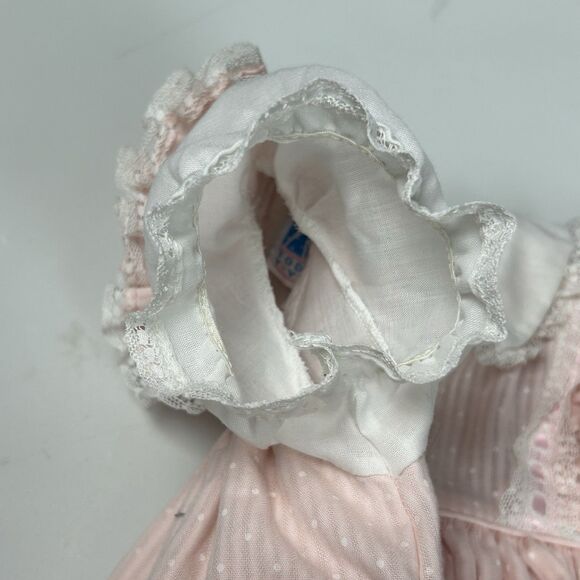 Vintage Toddle Tyke Dress Size 3 Months Pink Ruffle Collar Lace Short Sleeve - Picture 11 of 11